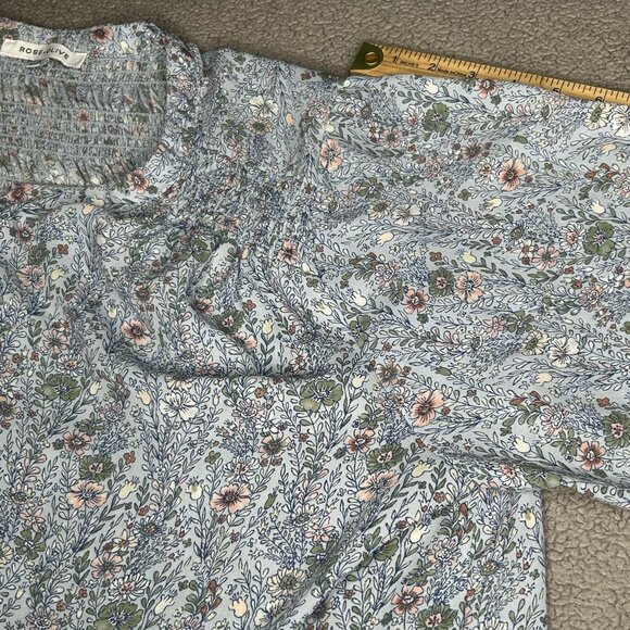 Rose + Olive Blouse Womens 3X Blue Floral Smocked Button Front 3/4 Sleeve Boho - Picture 10 of 13